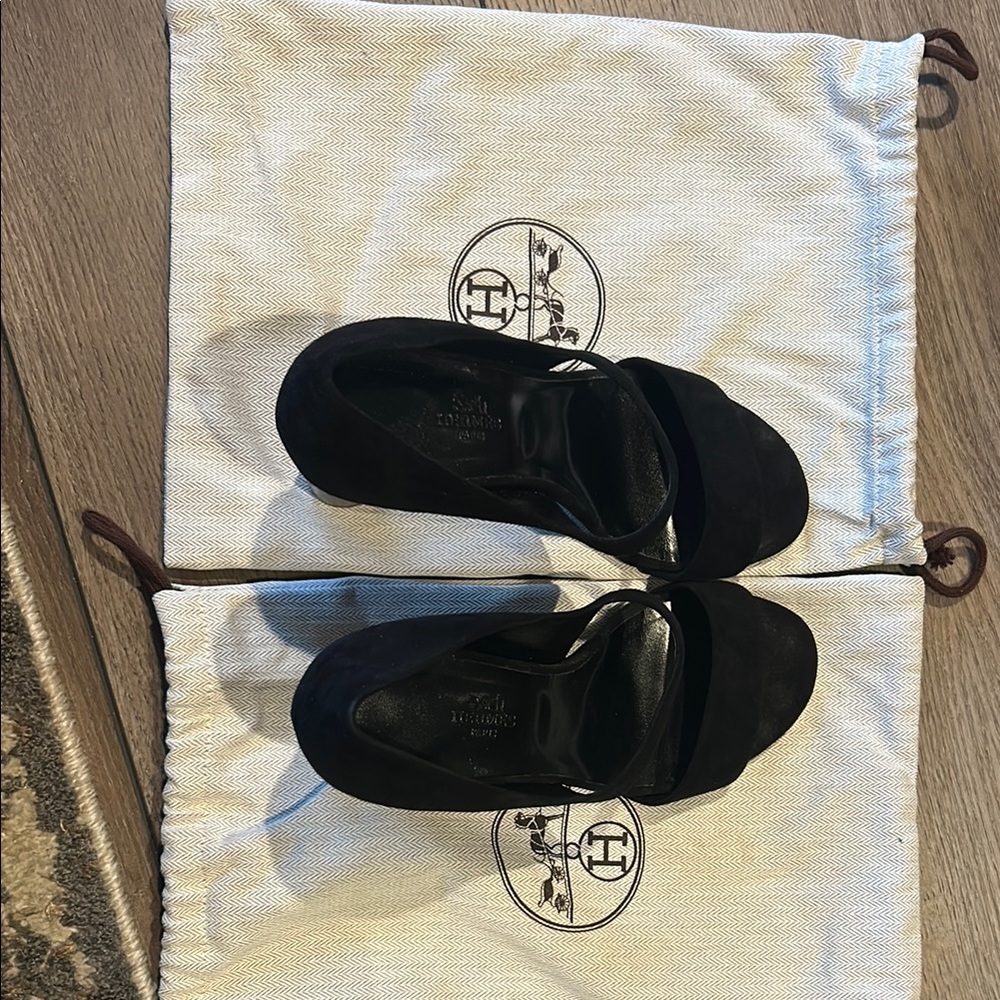 Hermès Black Suede Mules